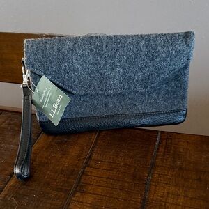 L.L. Bean Gray Felt and Black Leather Wristlet